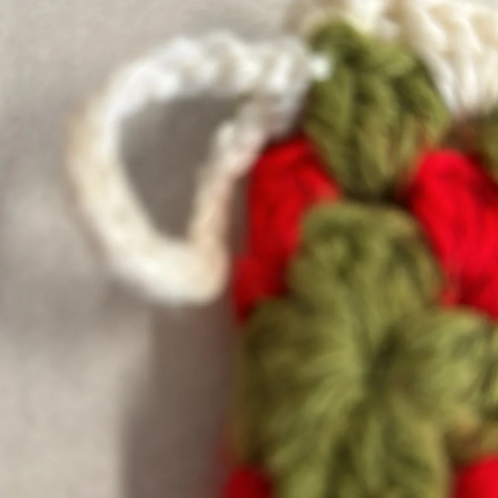 2 Vintage Handmade Red and Green Granny Square Christmas Stockings.